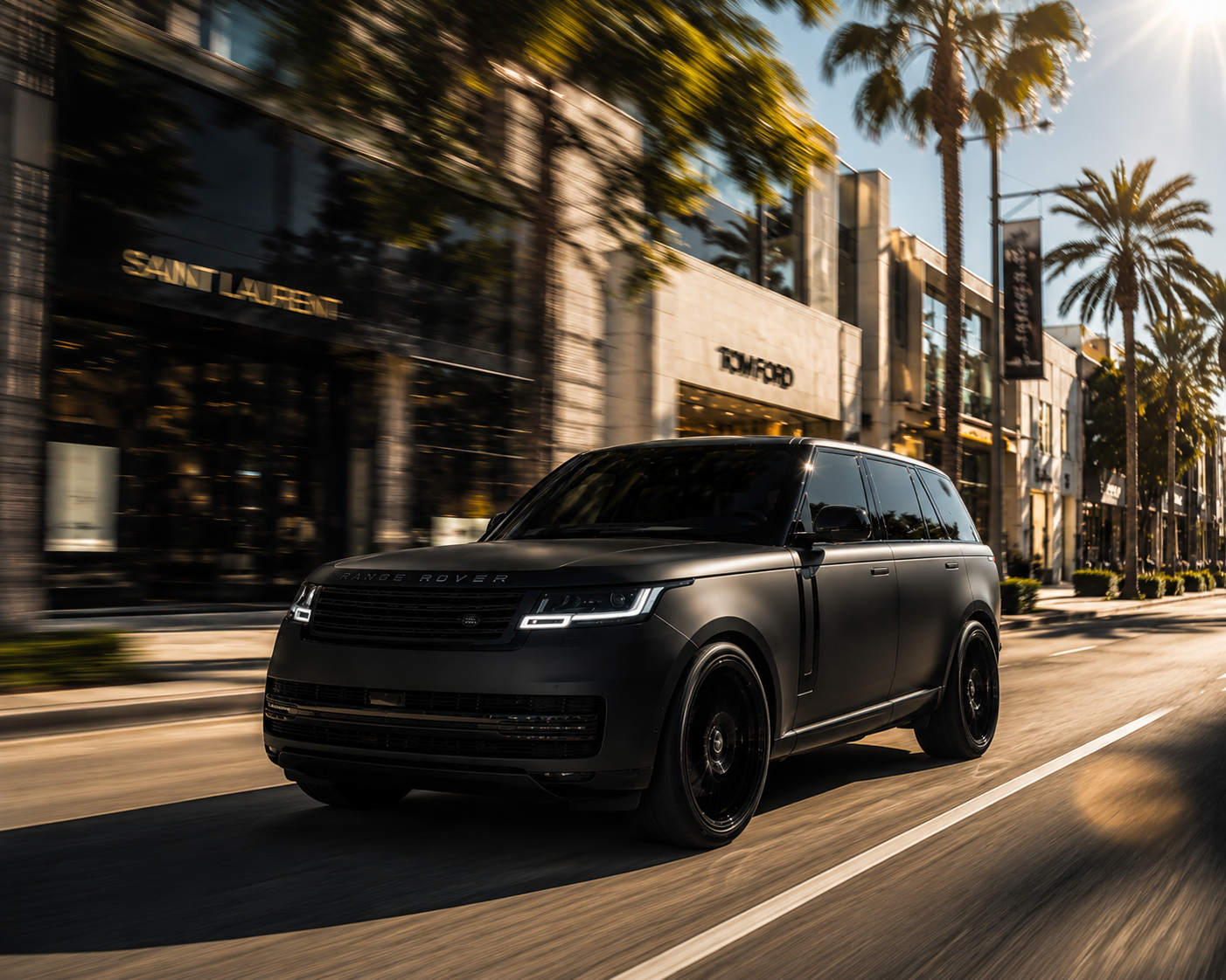 Matte black Range Rover on Rodeo Drive